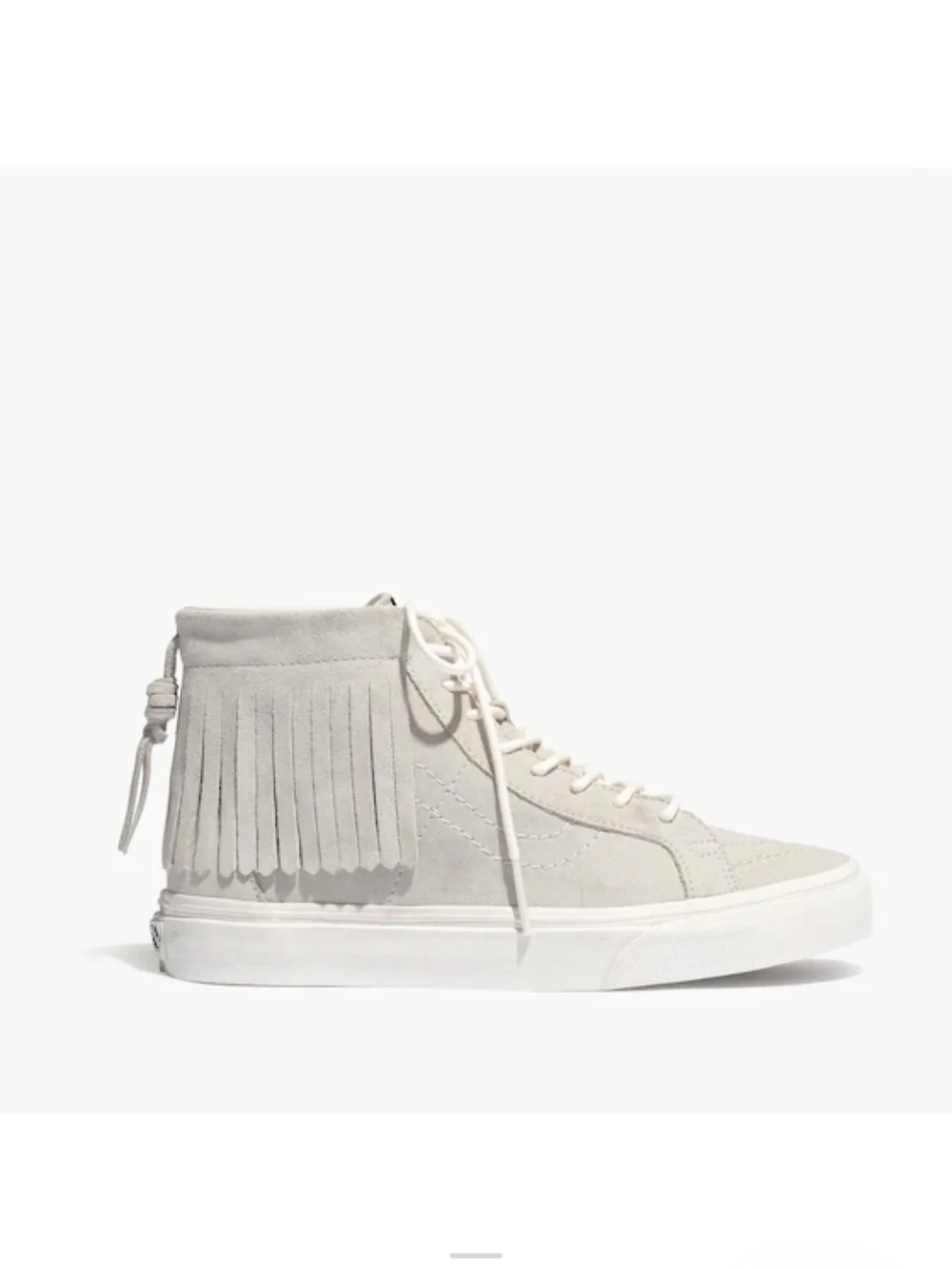 Vans Sk8 Moccasin White Suede Fringe High top Sneaker W sz 8.6